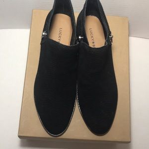 NWT Lucky Brand FHUNA Booties Black Suede 7.5 NIB